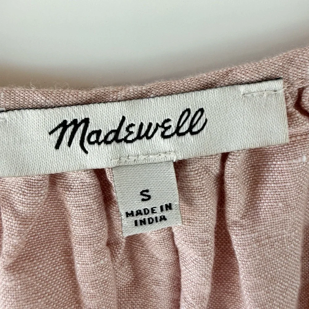Madewell Linen Blend Lorelei Mini‎ Dress Size Small $98 Tiered Pink Pockets